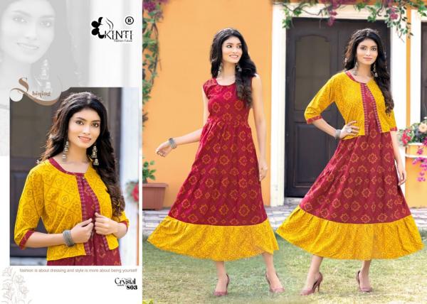 Kinti Crystal Vol 8 Designer Rayon Long Kurti With Jacket Collection